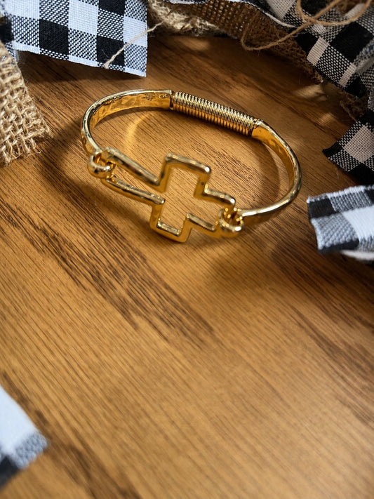 Gold Cross Bangle Bracelet