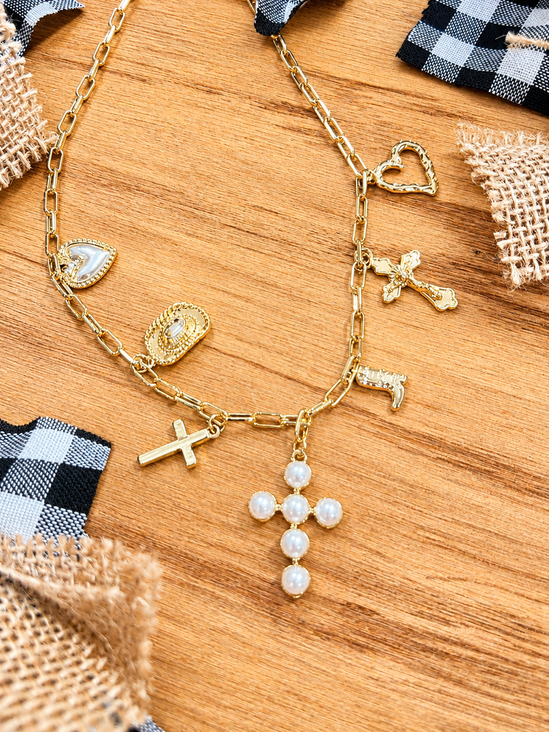 Pearl Cross Charm Necklace