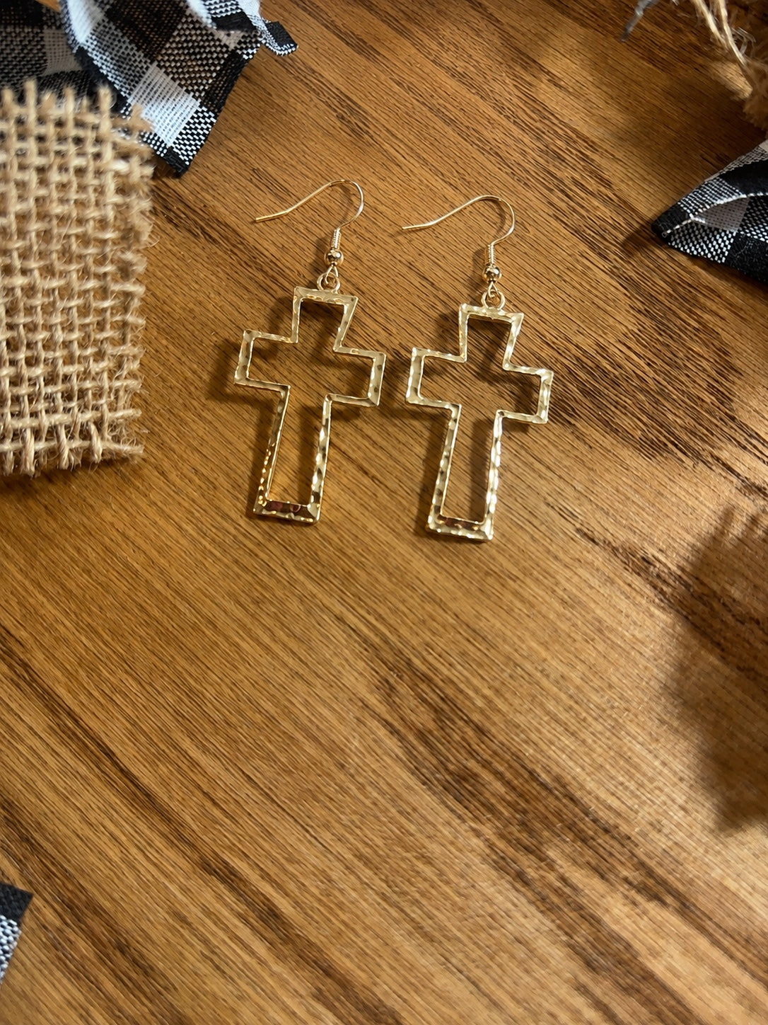 Gold Cross Dangle Earrings