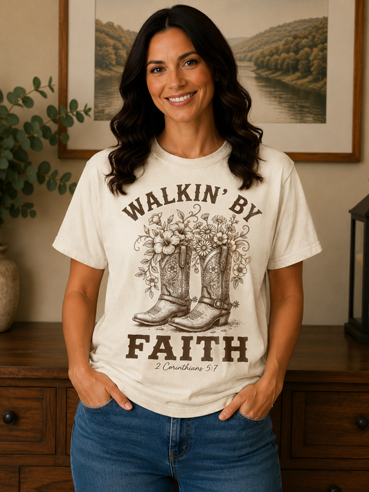 Walkin' By Faith Comfort Colors® Christian T-Shirt